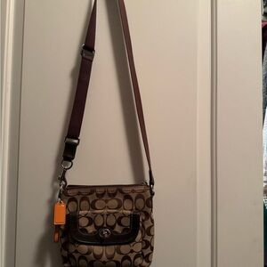 Coach Tan and Brown Signature Crossbody Bag